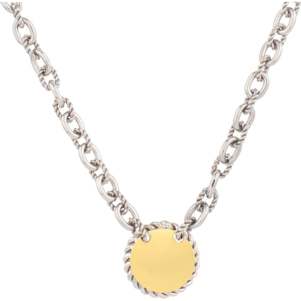 Phillip Gavriel 18K Gold & Sterling Silver Italian Cable Bracelet with Circle Medallion - 7.25" Two-Tone Bracelet