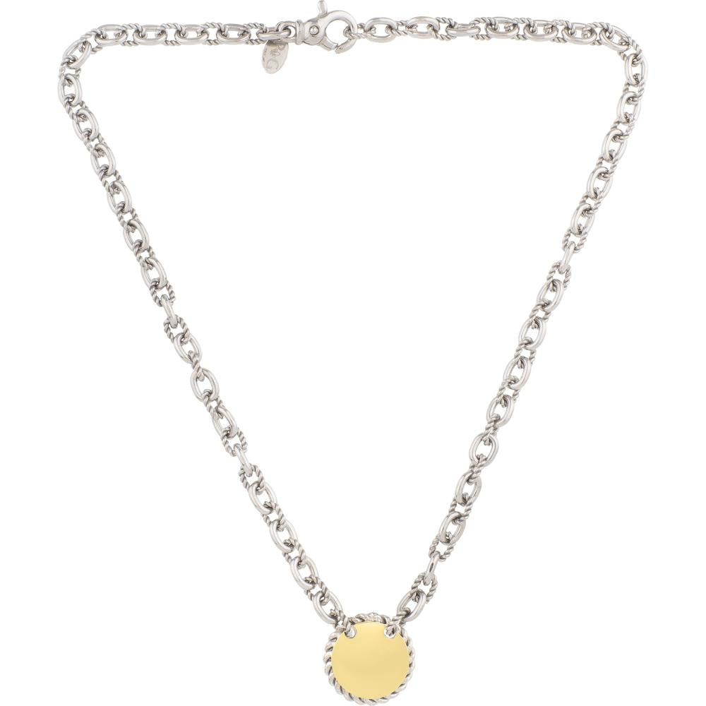 Phillip Gavriel 18K Gold & Sterling Silver Italian Cable Bracelet with Circle Medallion - 7.25" Two-Tone Bracelet