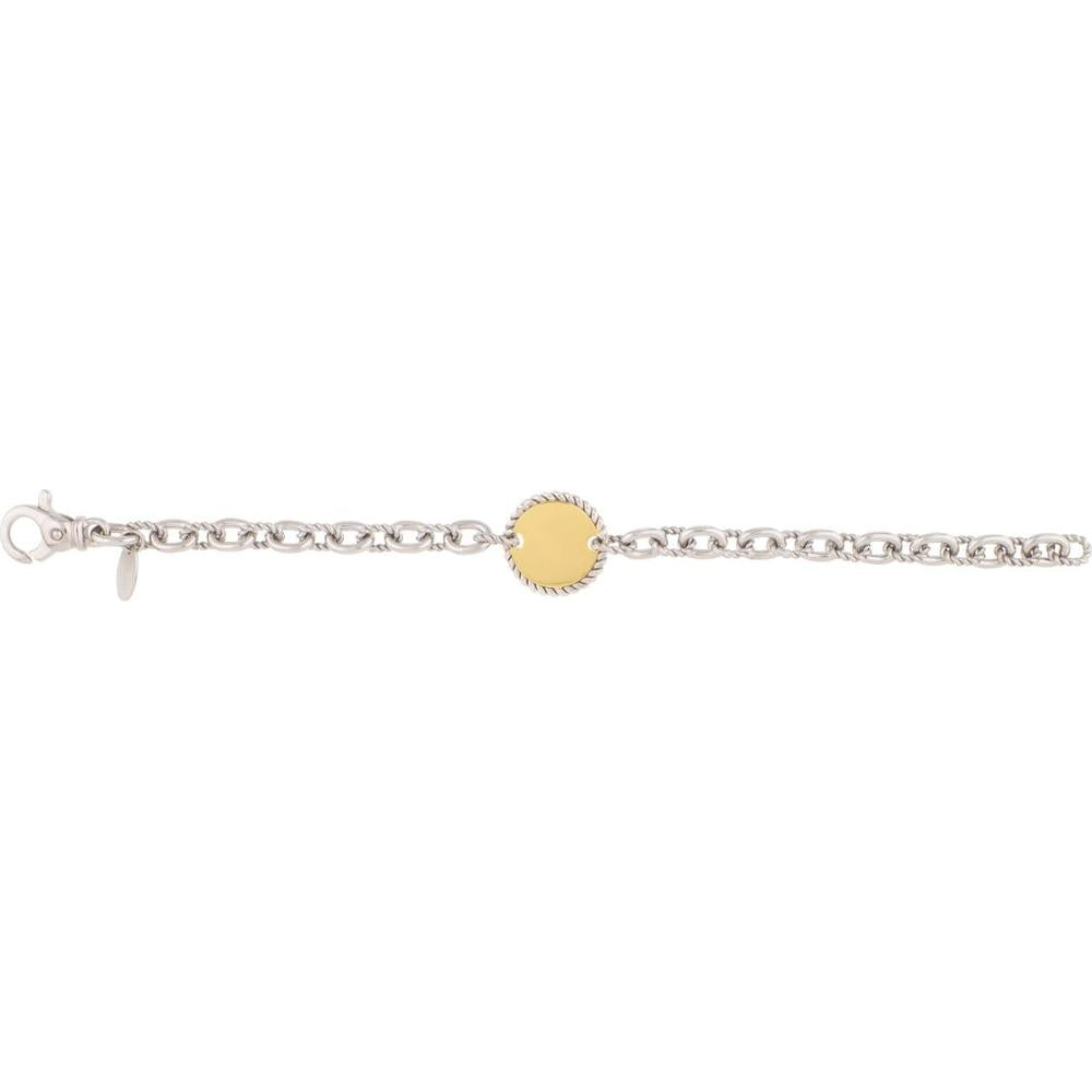 Phillip Gavriel 18K Gold & Sterling Silver Italian Cable Bracelet with Circle Medallion - 7.25" Two-Tone Bracelet