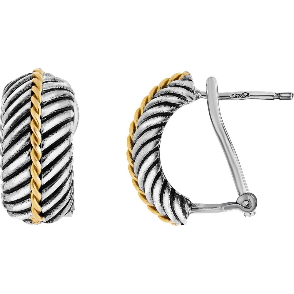 Phillip Gavriel 18K Gold & Sterling Silver Italian Cable Twisted Hoop Earrings, 6.90g