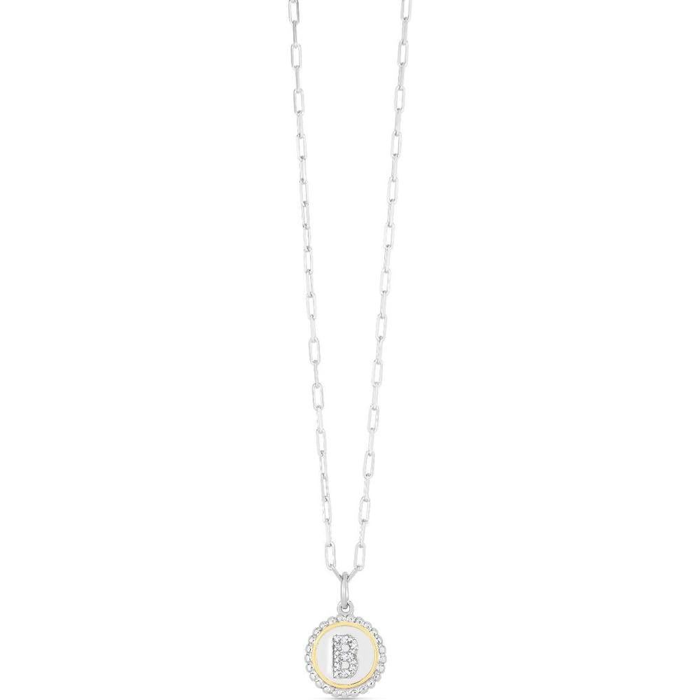 Phillip Gavriel 18K Gold & Sterling Silver Paperclip Necklace with Diamond Initial 'B' Pendant - 0.005 Carat Total Diamond Weight - 20"