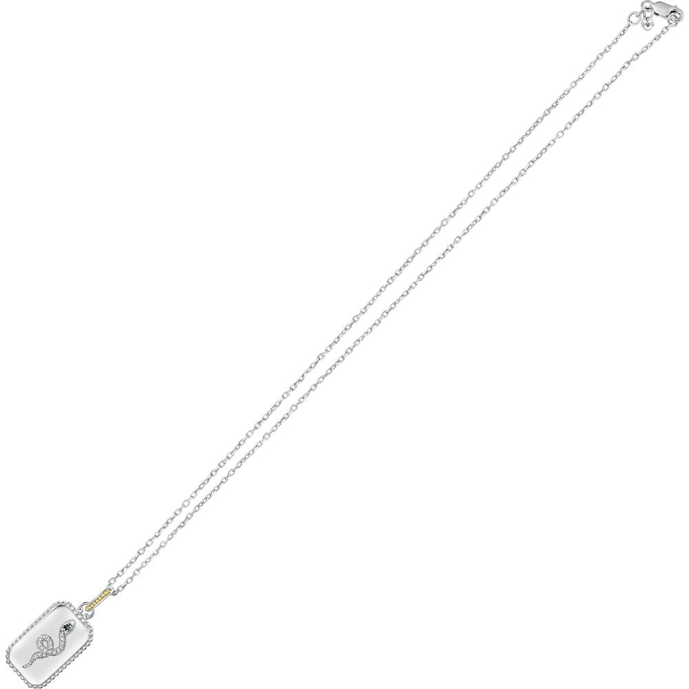 Phillip Gavriel 18K Gold & Sterling Silver Serpent Medallion Necklace with Diamond and Tsavorite - 0.10 Carat Diamond, 0.10 Carat Tsavorite