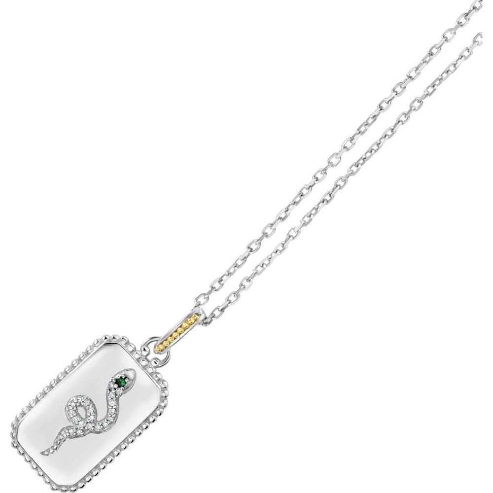 Phillip Gavriel 18K Gold & Sterling Silver Serpent Medallion Necklace with Diamond and Tsavorite - 0.10 Carat Diamond, 0.10 Carat Tsavorite