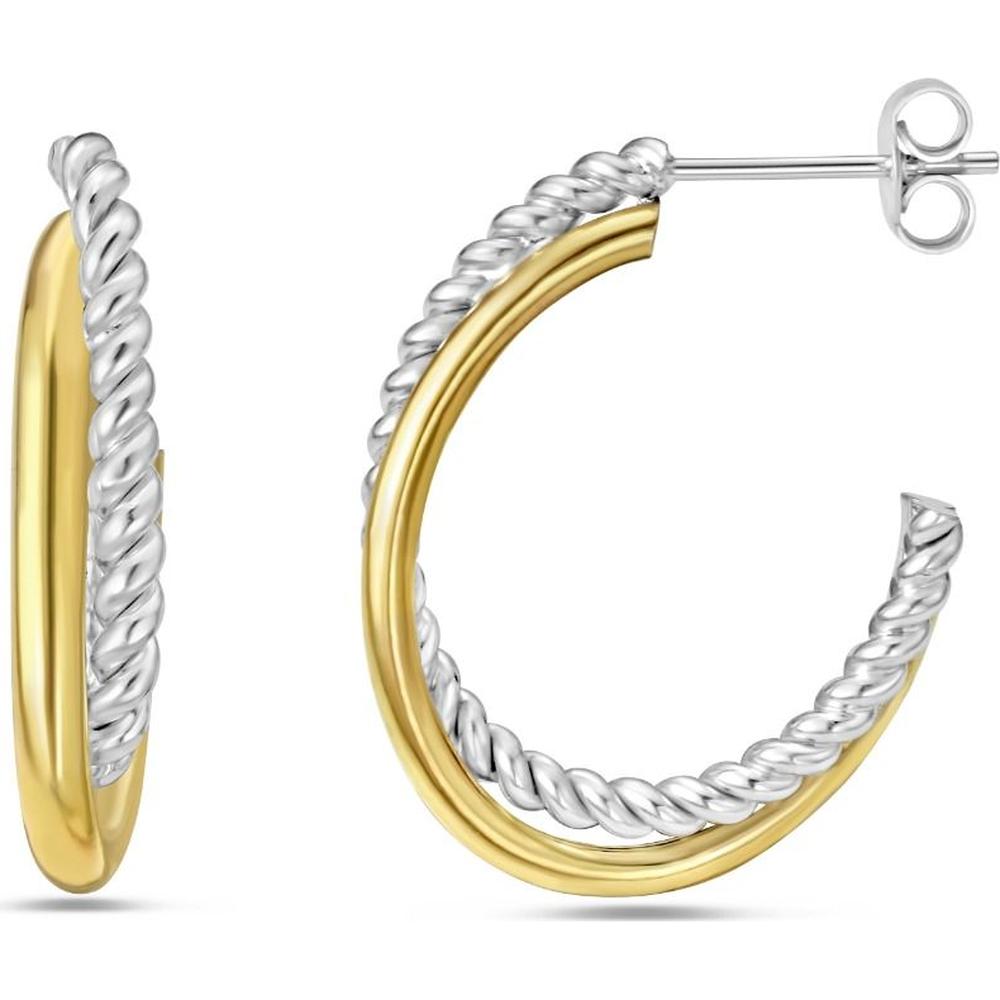 Phillip Gavriel 18K Gold and Sterling Silver Twisted Oval Hoop Earrings with Polished Finish