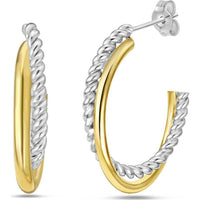 Phillip Gavriel 18K Gold and Sterling Silver Twisted Oval Hoop Earrings with Polished Finish