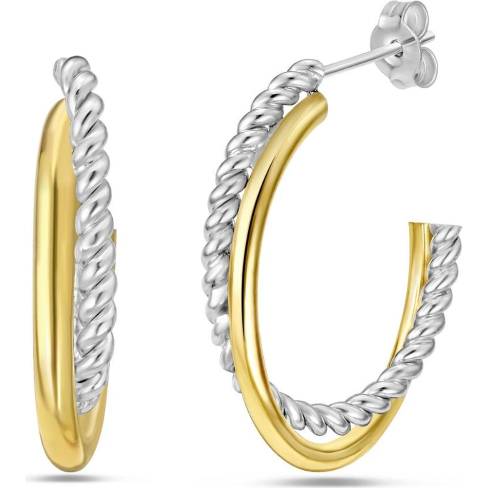Phillip Gavriel 18K Gold and Sterling Silver Twisted Oval Hoop Earrings with Polished Finish