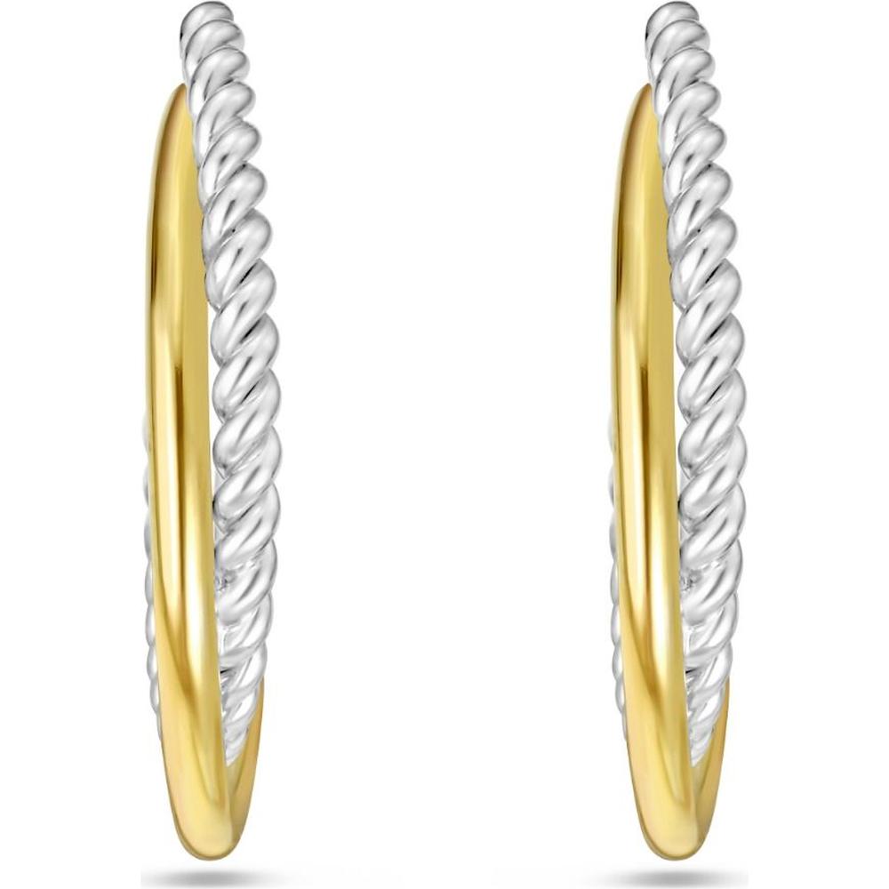 Phillip Gavriel 18K Gold and Sterling Silver Twisted Oval Hoop Earrings with Polished Finish