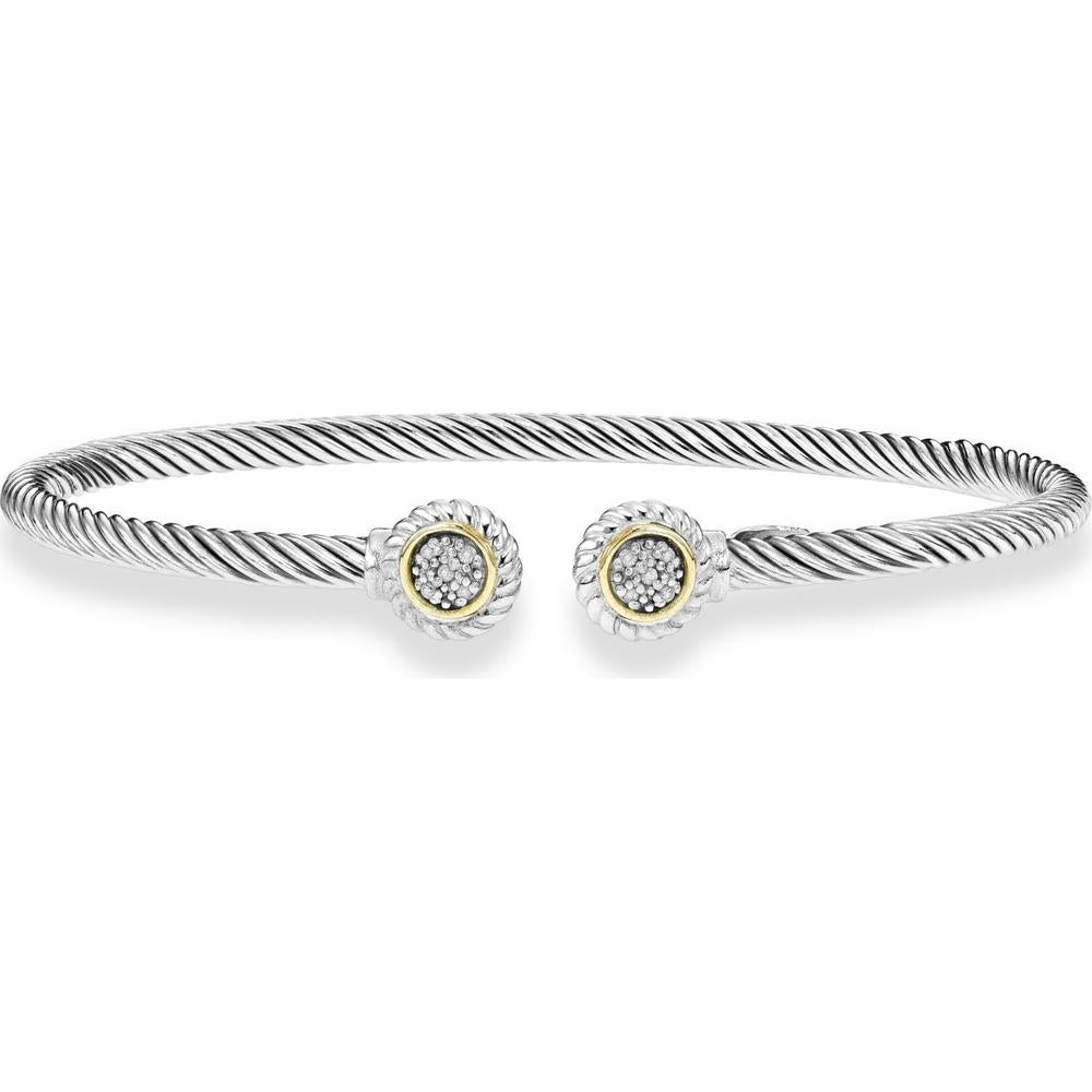Phillip Gavriel 18K Gold & Sterling Silver Two-Tone Italian Cable Bangle with 0.05 Carat Diamonds