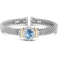 Phillip Gavriel 18K Yellow Gold and Sterling Silver Blue Topaz Cuff Bangle with Diamond Accents Popcorn Collection
