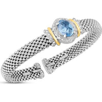 Phillip Gavriel 18K Yellow Gold and Sterling Silver Blue Topaz Cuff Bangle with Diamond Accents Popcorn Collection