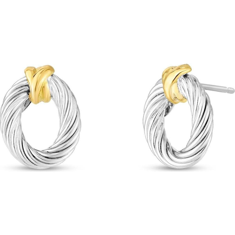 Phillip Gavriel 18K Yellow Gold and Sterling Silver Italian Cable Oval Stud Earrings