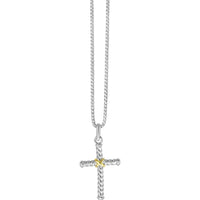 Phillip Gavriel 20" Sterling Silver & 18K Gold Cross Necklace with Twisted Rope Design