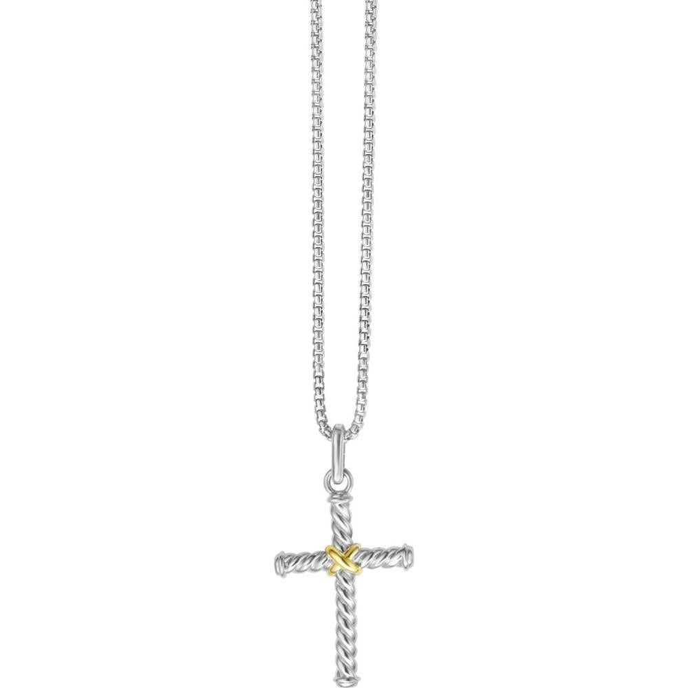 Phillip Gavriel 20" Sterling Silver & 18K Gold Cross Necklace with Twisted Rope Design