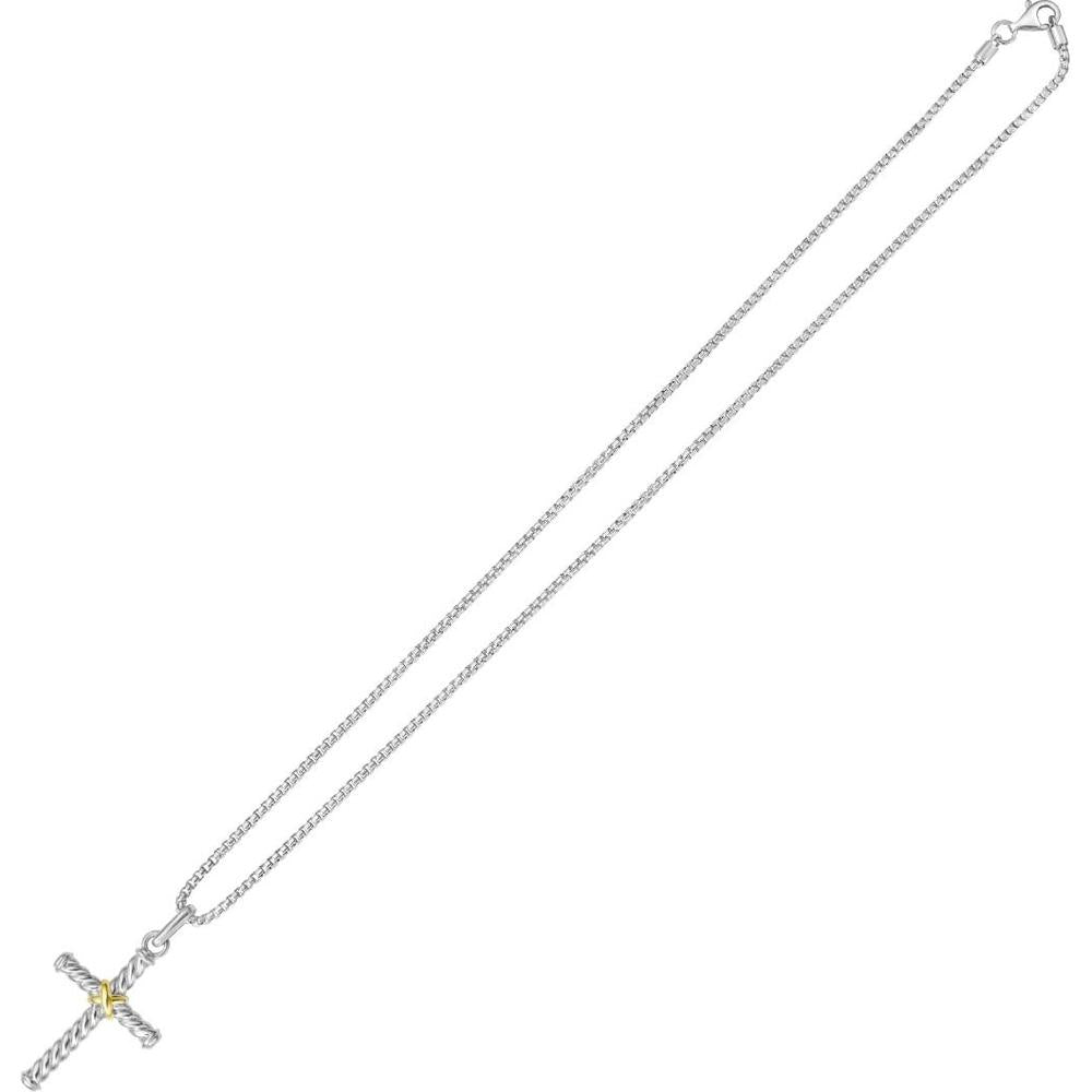 Phillip Gavriel 20" Sterling Silver & 18K Gold Cross Necklace with Twisted Rope Design