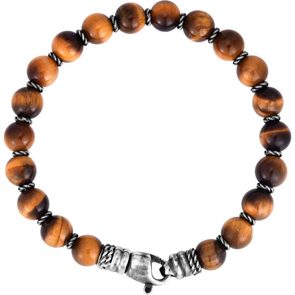 Phillip Gavriel Men's 8.25" Sterling Silver Bracelet with 7.5mm Tiger's Eye Beads and Fancy Lobster Clasp