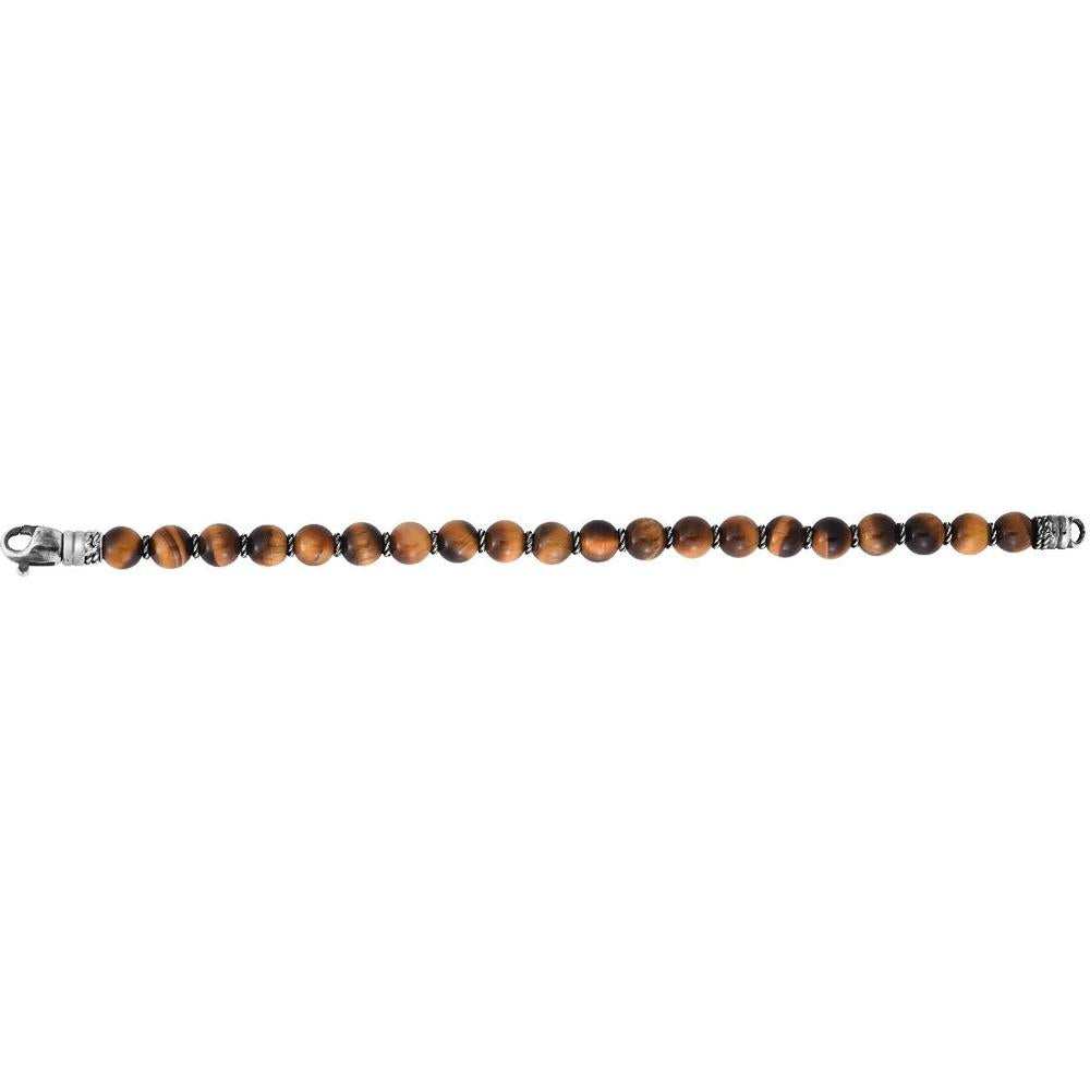 Phillip Gavriel Men's 8.25" Sterling Silver Bracelet with 7.5mm Tiger's Eye Beads and Fancy Lobster Clasp