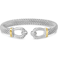 Phillip Gavriel Silver & 18K Gold 8mm Popcorn Cuff Bangle with Diamond Accent Horseshoe Clasp