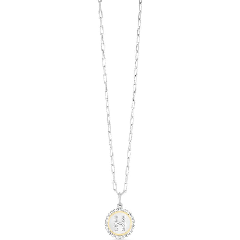 Phillip Gavriel Silver and 18K Gold Initial H Necklace with Diamond Accent on Adjustable Paperclip Chain - 20"