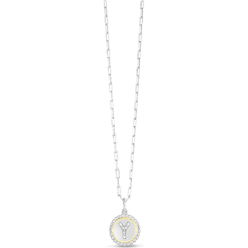 Phillip Gavriel Silver and 18K Gold Initial "Y" Necklace with Diamond Accent on Adjustable Paperclip Chain - 20"