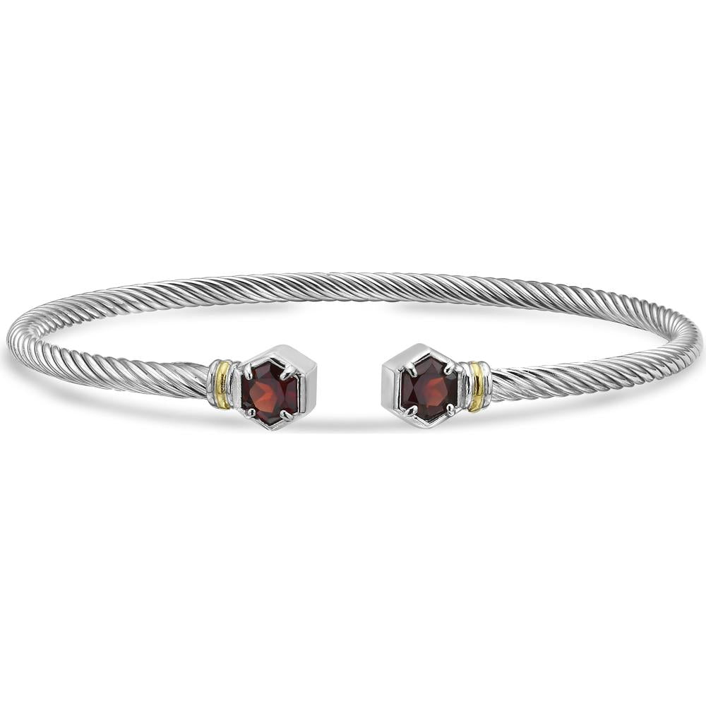 Phillip Gavriel Silver & 18K Gold Italian Cable Bangle with Hexagon Garnet End Caps