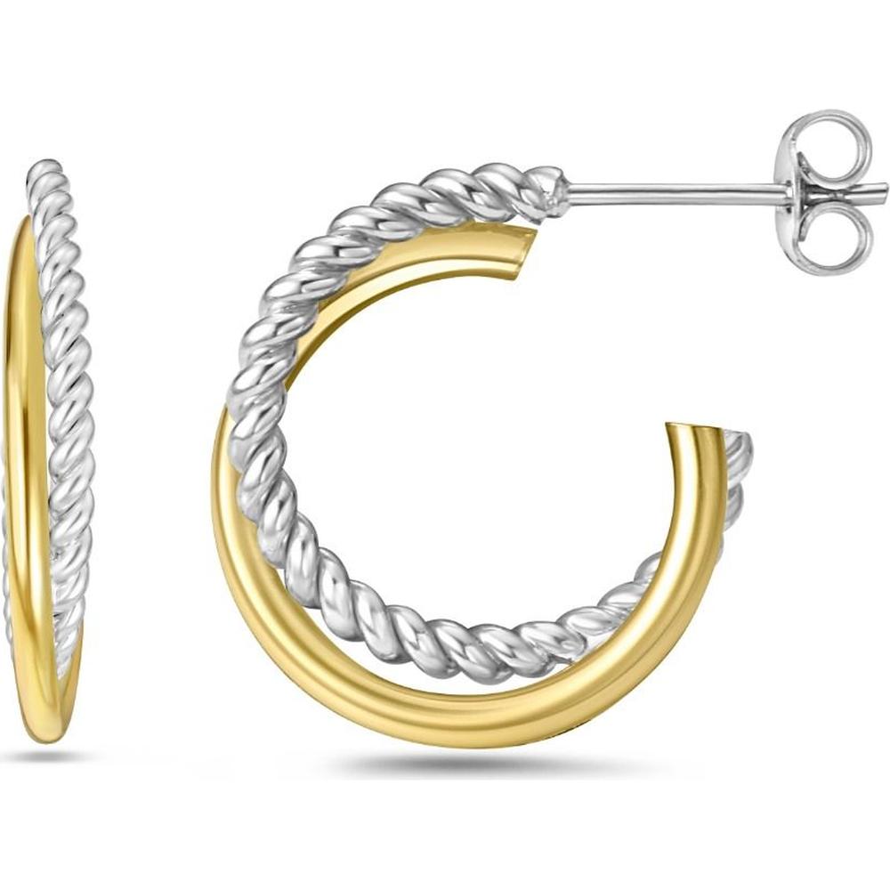Phillip Gavriel Silver and 18K Gold Italian Cable Crossover Hoop Earrings with Push-Back Closure