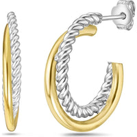 Phillip Gavriel Silver and 18K Gold Italian Cable Crossover Hoop Earrings with Push-Back Closure