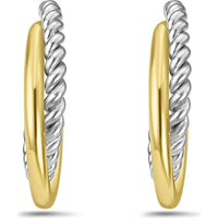 Phillip Gavriel Silver and 18K Gold Italian Cable Crossover Hoop Earrings with Push-Back Closure