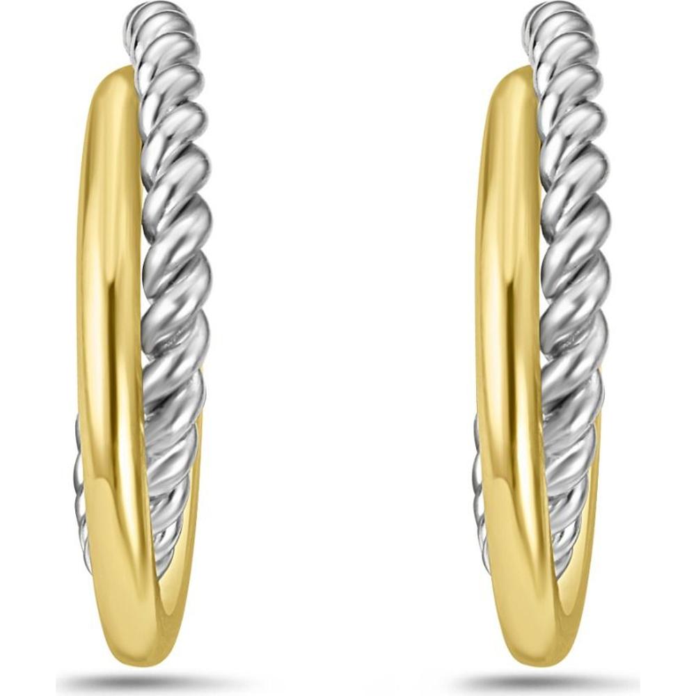 Phillip Gavriel Silver and 18K Gold Italian Cable Crossover Hoop Earrings with Push-Back Closure
