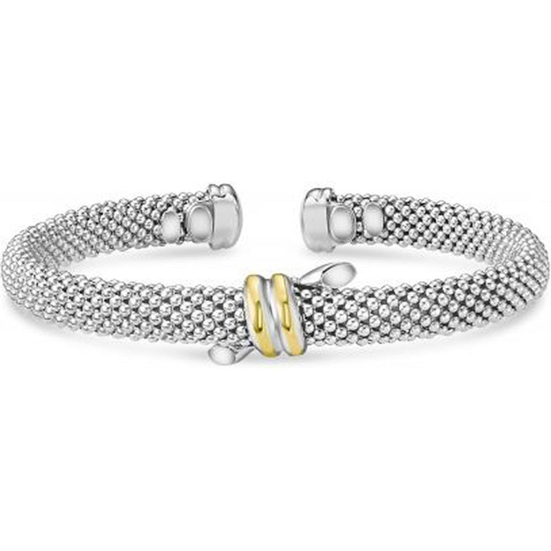 Phillip Gavriel Silver & 18K Gold Popcorn Knot Cuff Bangle - 17.20 Gram Two-Tone Open Design Bracelet