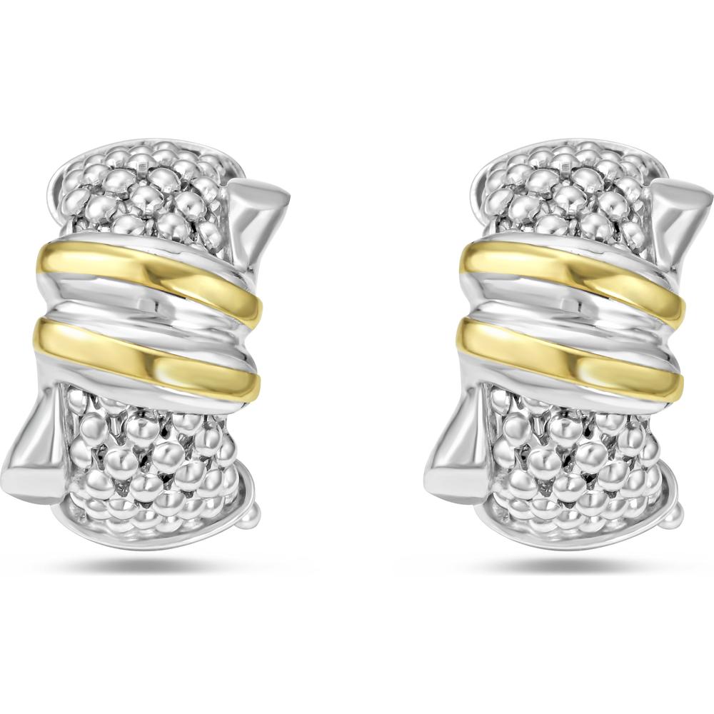 Phillip Gavriel Silver and 18K Gold Popcorn Knot Half Moon Earrings with Omega Back Collection