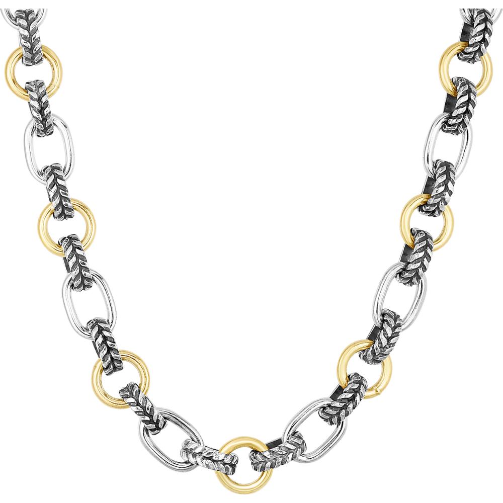 Phillip Gavriel Silver & 18K Yellow Gold 10.9mm Mixed Link Cable Chain Necklace - 18"