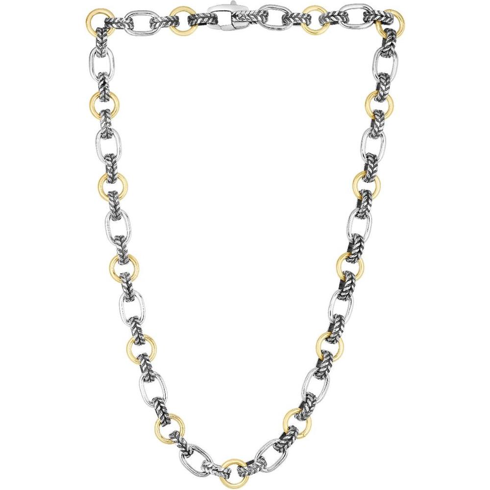 Phillip Gavriel Silver & 18K Yellow Gold 10.9mm Mixed Link Cable Chain Necklace - 18"
