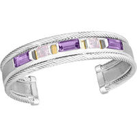 Phillip Gavriel Silver & 18K Yellow Gold 13mm Amethyst and Rose Quartz Madison Cable Cuff Bracelet - 33.4 Gram Weight