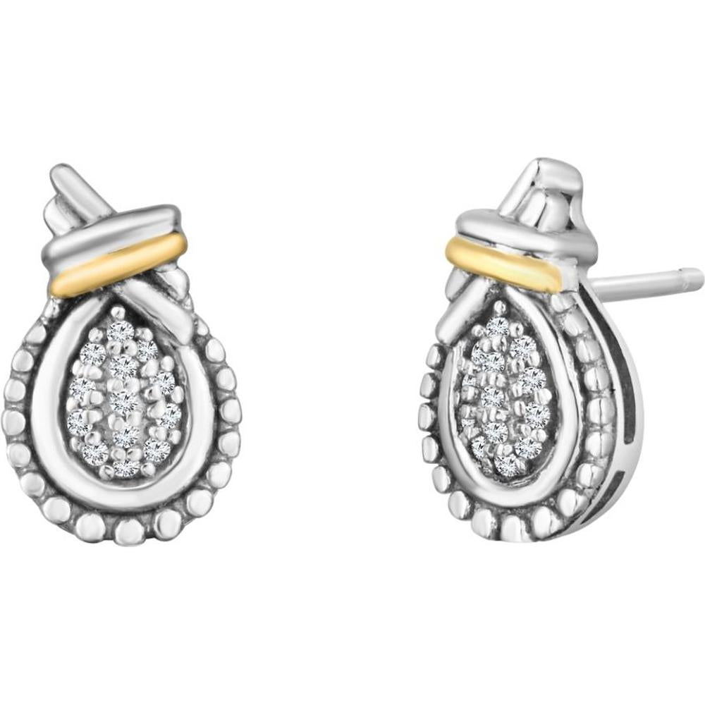 Phillip Gavriel Silver & 18K Yellow Gold Love Knot Diamond Birthstone Popcorn Stud Earrings - 0.13 Carat Total Diamond Weight