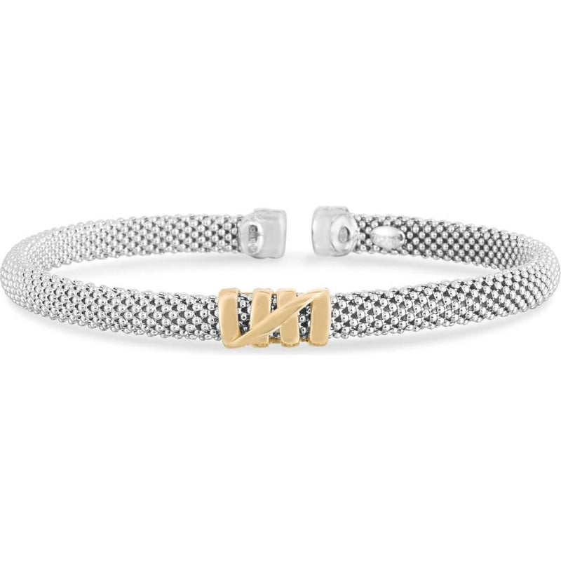 Phillip Gavriel Small Tally Cuff Bracelet in Sterling Silver with 18K Gold Accent - Popcorn Texture