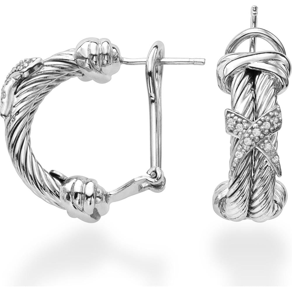 Phillip Gavriel Sterling Silver 0.08 Carat Diamond Italian Cable Small Hoop Earrings - 6x23mm