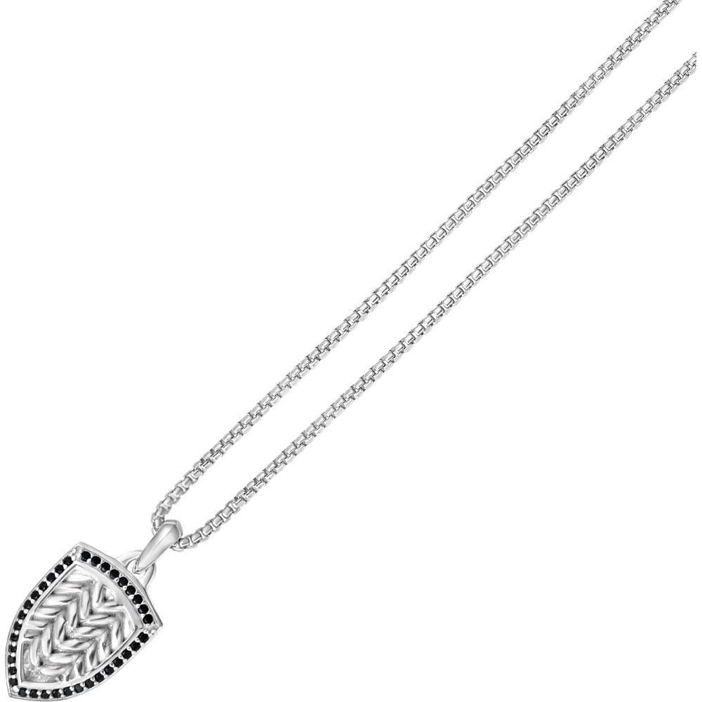 Phillip Gavriel Sterling Silver 20" Men's Woven Shield Necklace with Black Spinel on Box Link Chain
