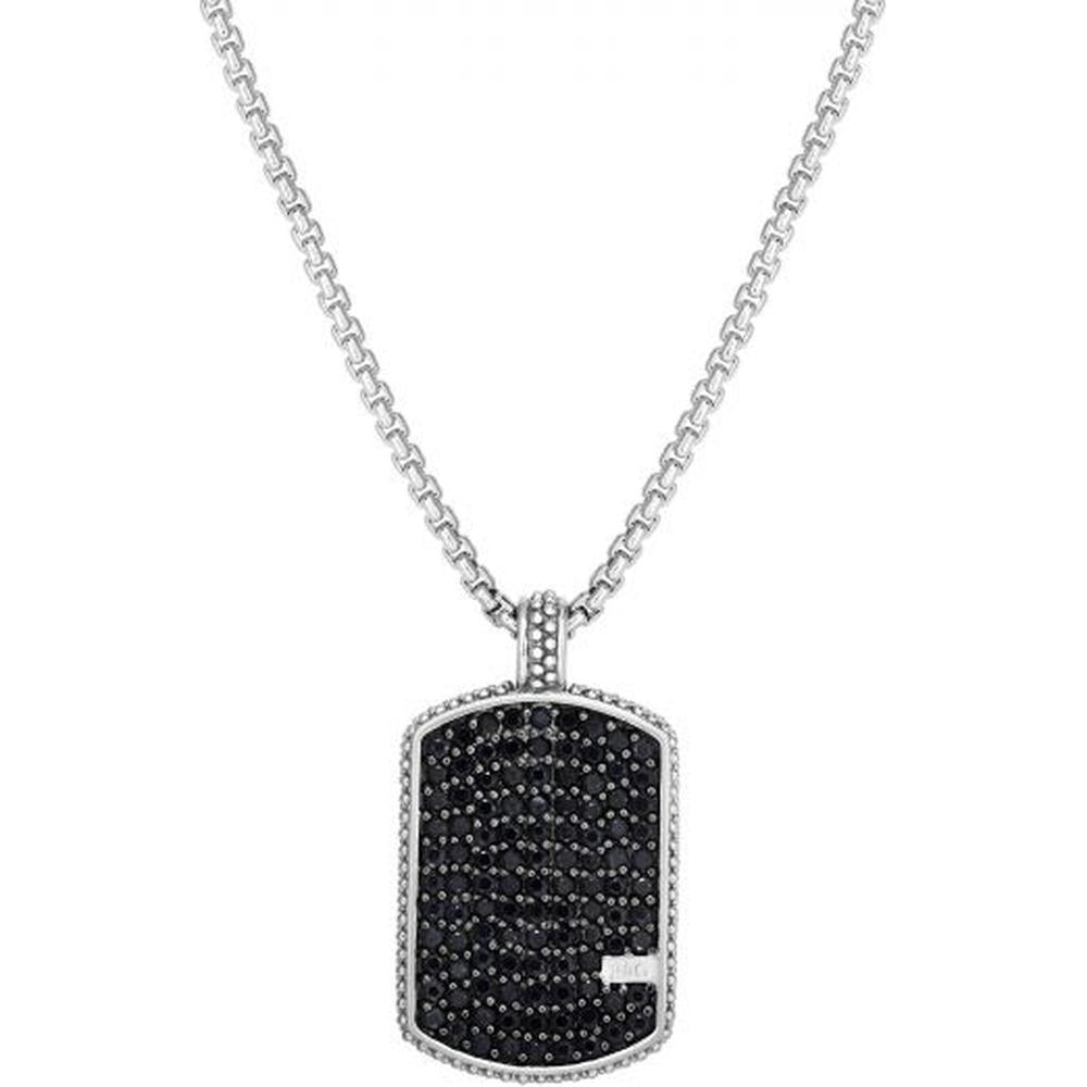 Phillip Gavriel Sterling Silver 22" Dog Tag Pendant Necklace with Black Stones Men's Collection