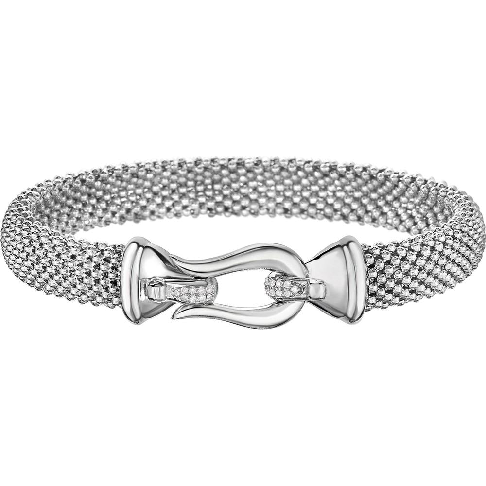 Phillip Gavriel Sterling Silver 7.25" Popcorn Horsebit Bracelet with 0.09 Carat Diamond Accents