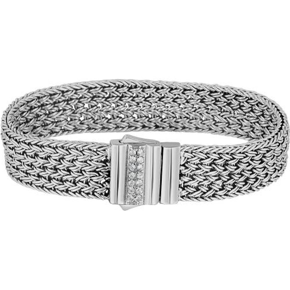Phillip Gavriel Sterling Silver 7.25" Woven Bracelet with Round White Sapphires