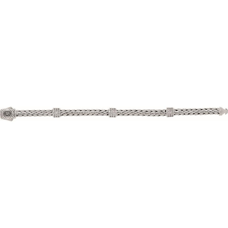 Phillip Gavriel Sterling Silver 7.25" Woven Bracelet with Three Round Briolette-Cut White Sapphires