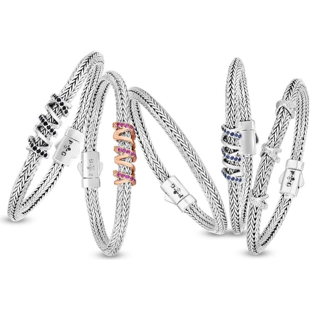 Phillip Gavriel Sterling Silver 7.25" Woven Bracelet with White Sapphire X Station Design - Fashion Bangle