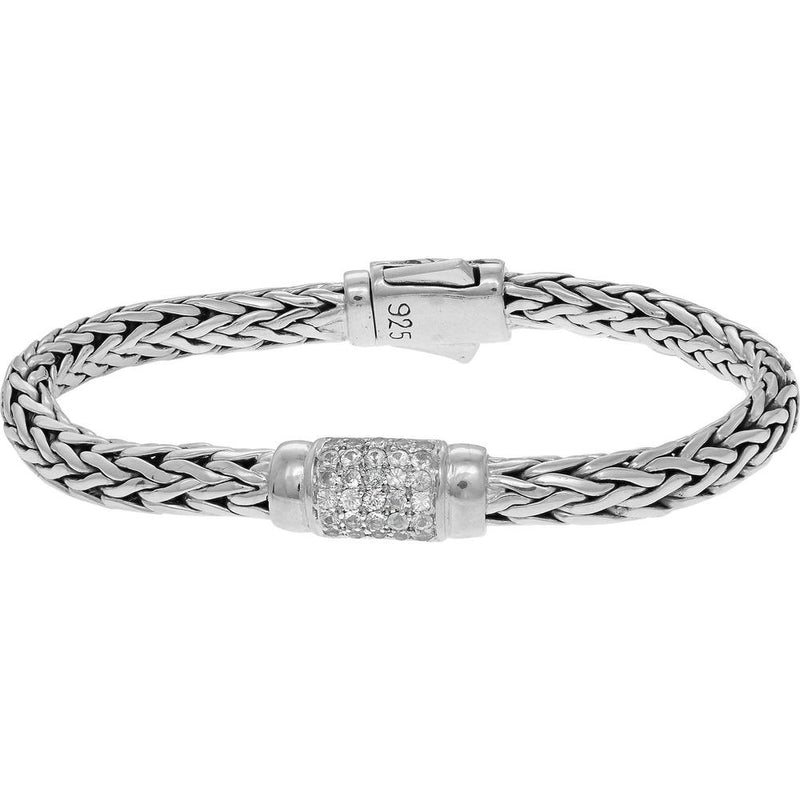 Phillip Gavriel Sterling Silver 7.5" Woven Bracelet with Round Briolette White Sapphires