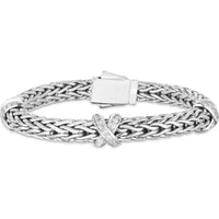 Phillip Gavriel Sterling Silver 7.5" Woven X White Sapphire Bracelet with Polished Finish and Box Clasp