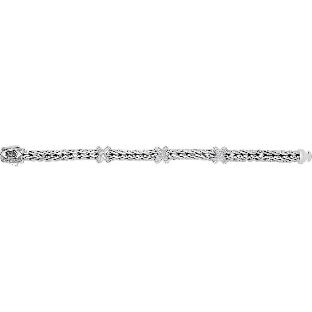 Phillip Gavriel Sterling Silver 7.5" Woven X White Sapphire Bracelet with Polished Finish and Box Clasp