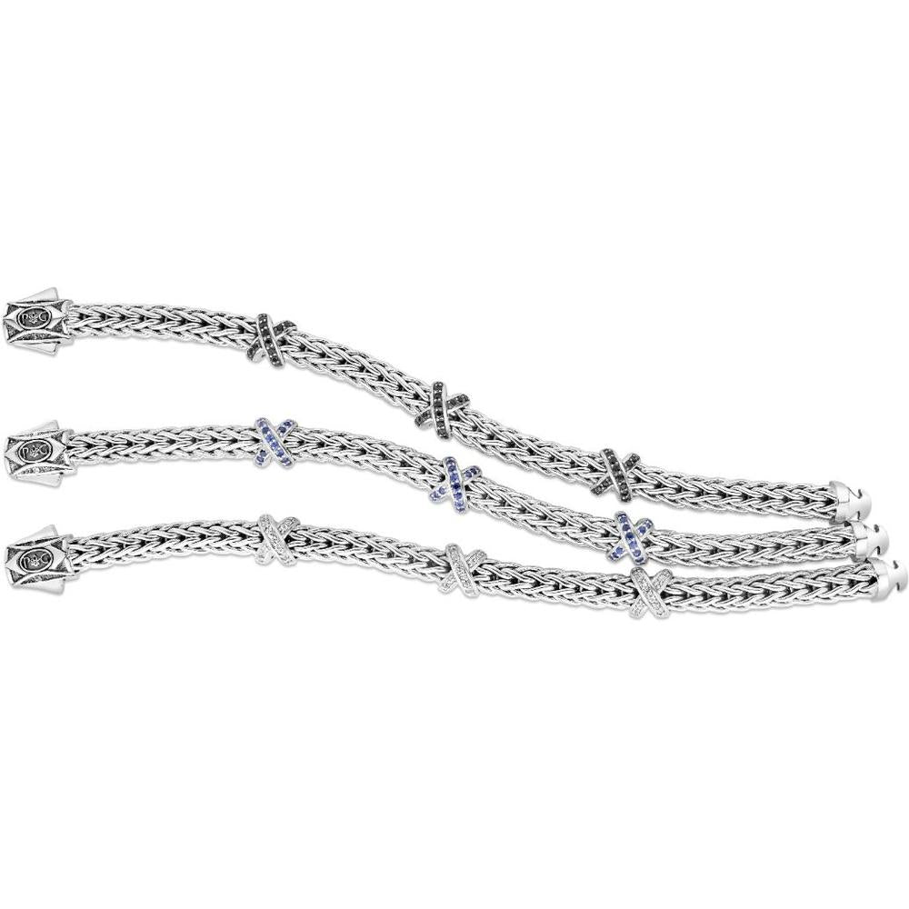 Phillip Gavriel Sterling Silver 7.5" Woven X White Sapphire Bracelet with Polished Finish and Box Clasp
