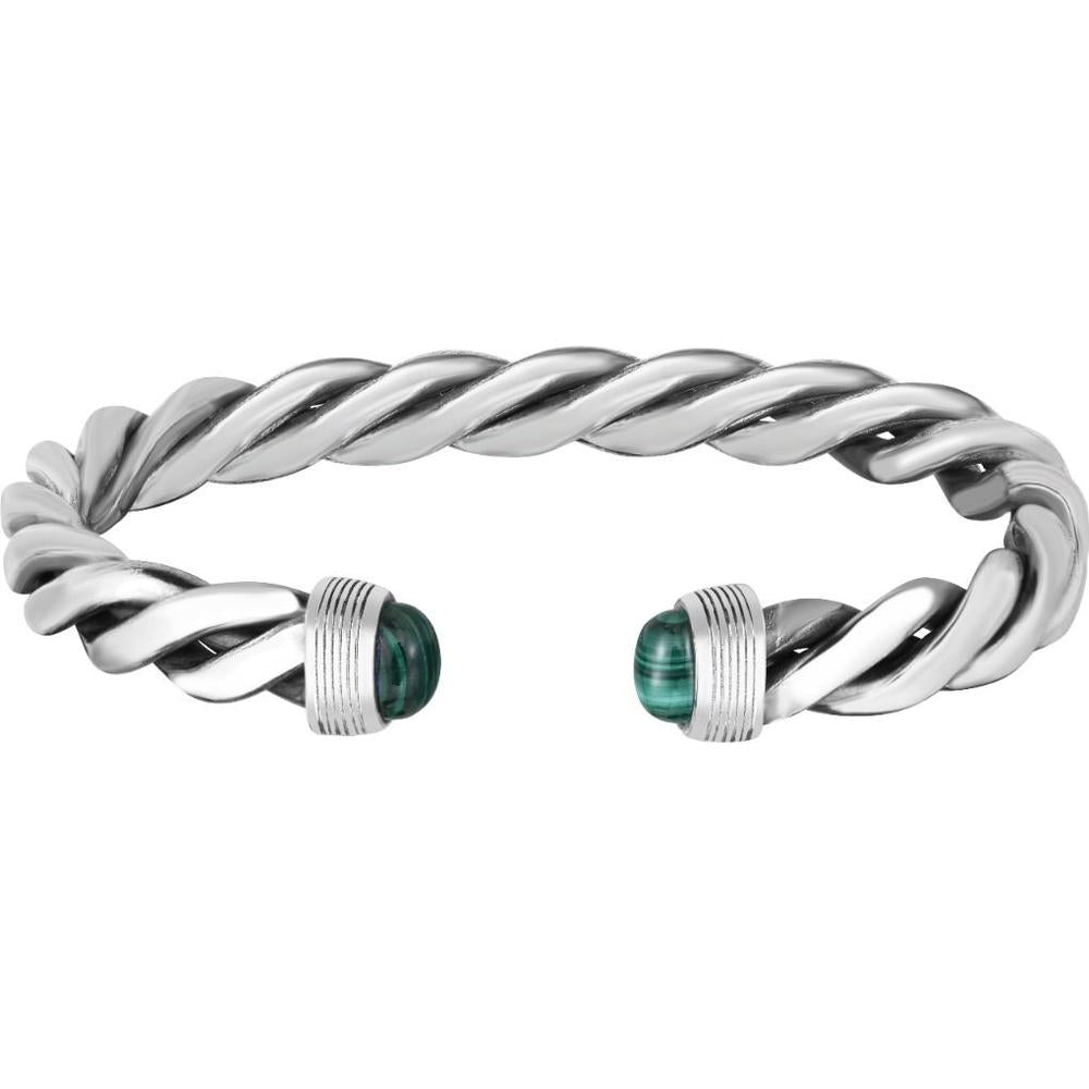 Phillip Gavriel Sterling Silver 7.7mm Men's Twisted Cable Cuff Bracelet with Malachite End Caps