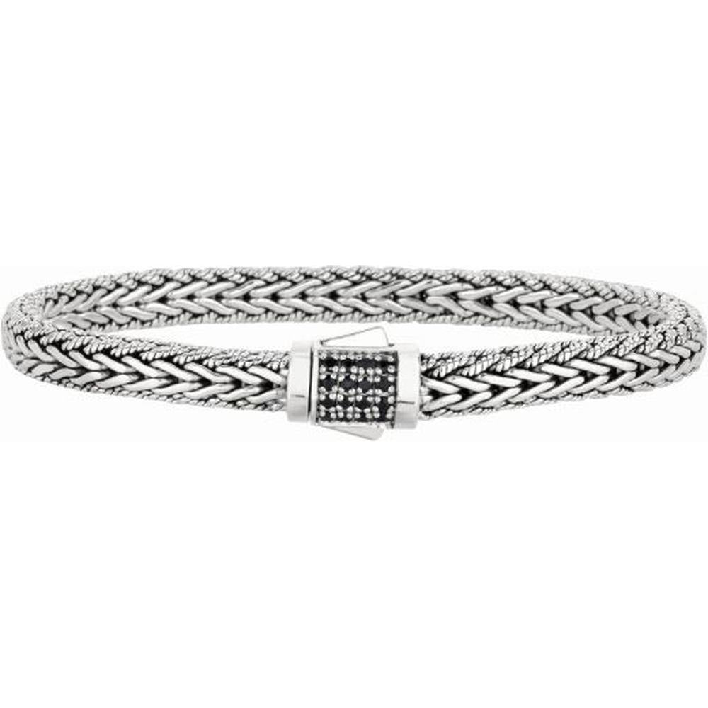 Phillip Gavriel Sterling Silver 7" Woven Bracelet with Round Black Sapphire Lock
