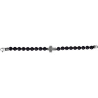 Phillip Gavriel Sterling Silver 8.25" Men's Bracelet with 8mm Black Onyx Beads and Intricate Cross Motif