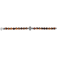 Phillip Gavriel Sterling Silver 8.25" Men's Bracelet with 8mm Tiger's Eye Beads and Engraved Rope Cross - Polished Finish